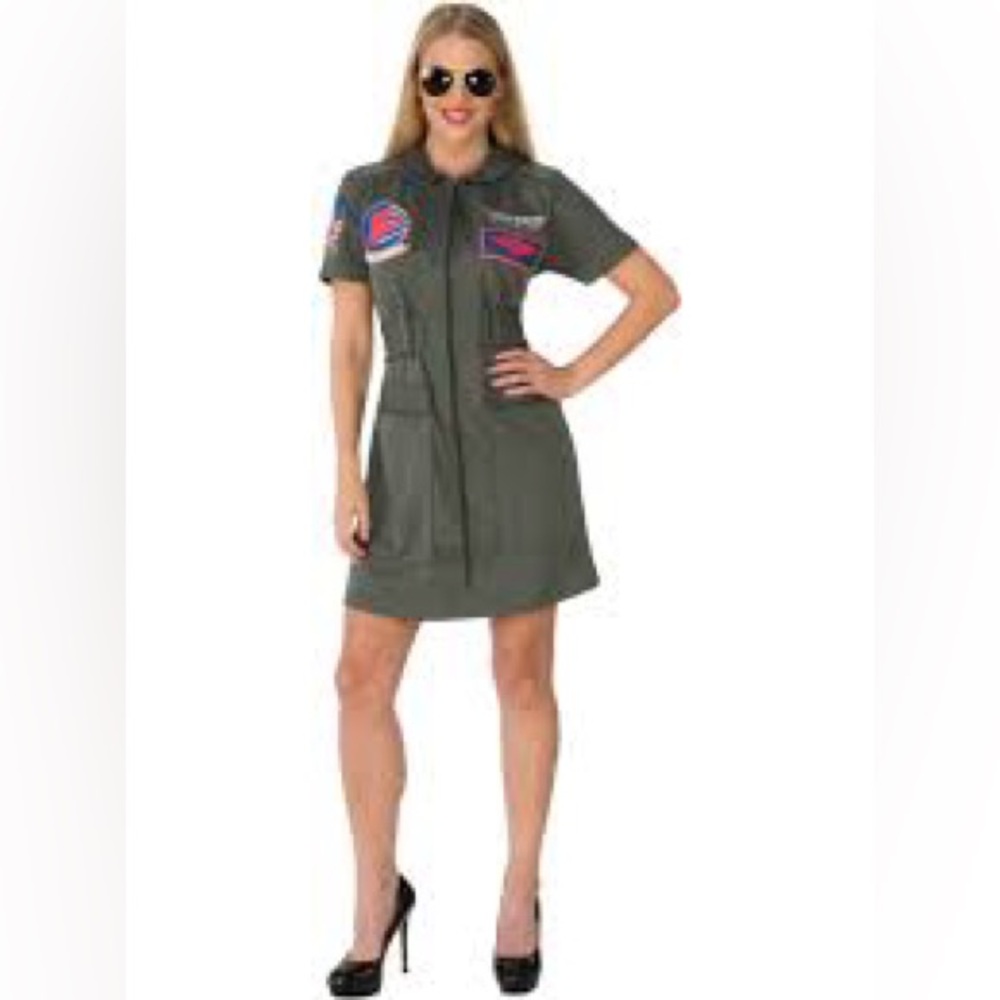 Olive Green Military-Inspired Dress Top Gun - Picture 11 of 13